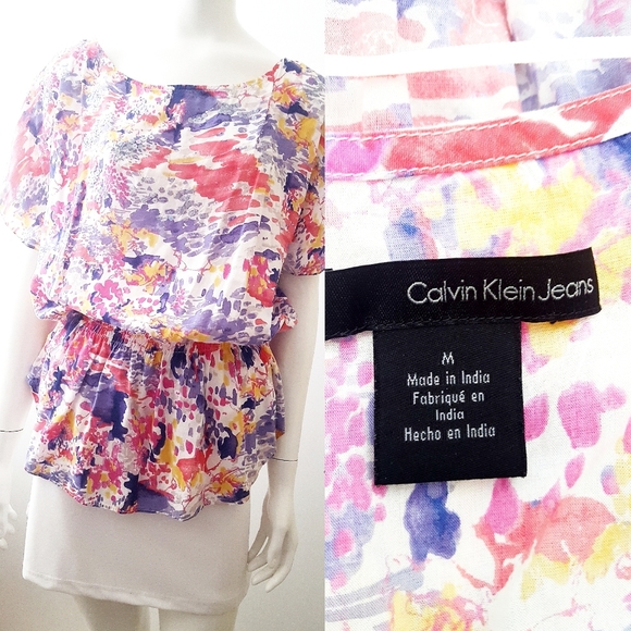 Vtg 90's-Y2K Calvin Klein Top🎀 Multicolor|Drop Shoulder|Elastic Waistline - Picture 7 of 8